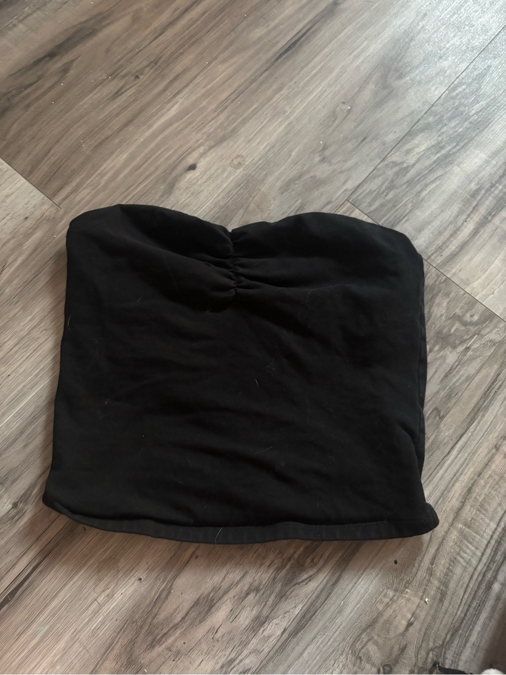 TNA Black Strapless Ruched Tube Crop Top